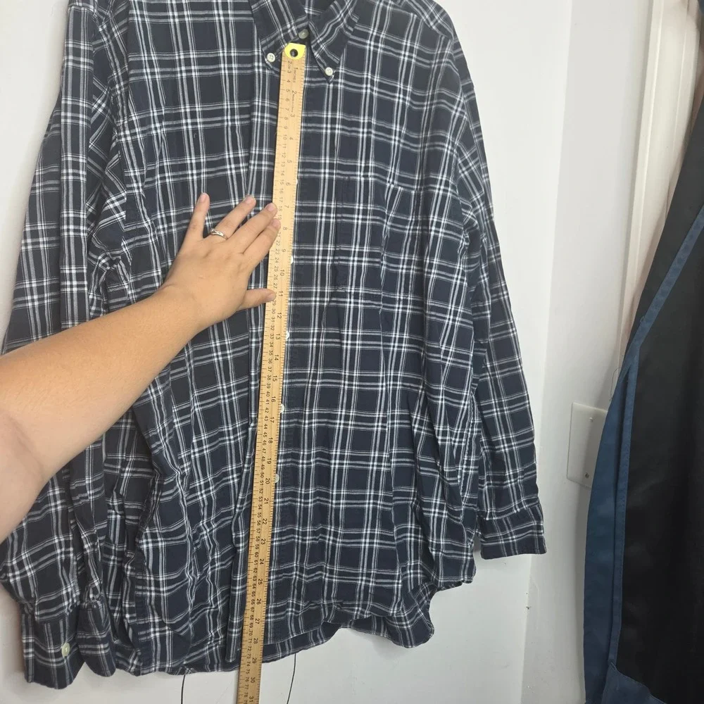 Nautica Mens XXL Navy Blue White Plaid Cotton Long Sleeve Button Down Shirt